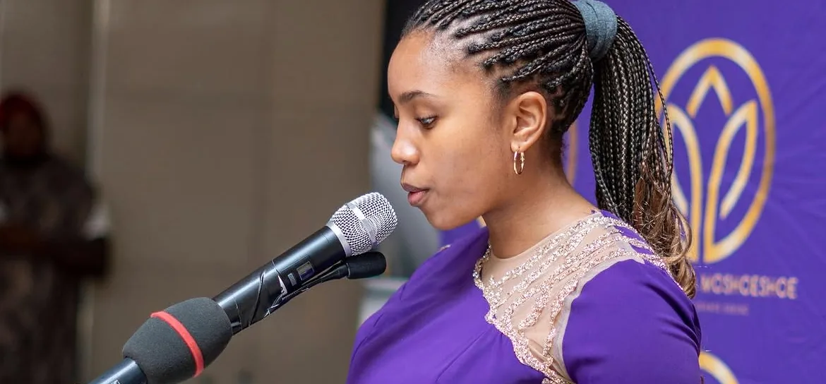 HRH Princess Senate Seeiso addressing guests at a podium