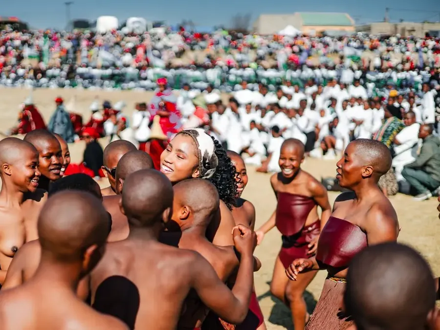 Basotho learners in traditional dress at a cultural celebration
